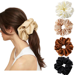 VEDO SHIPIN scrunchie satin grande negro, sujeción suave para peinados diarios.