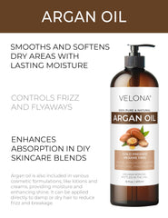 Textura satinada de Velona Argán, suave al tacto para piel y cabello.