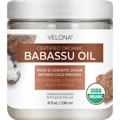 Velona Babassu Aceite frasco puro para uso diario en piel suave.