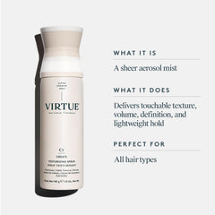 VIRTUE Texturizing Spray muestra textura ligera para estilos duraderos