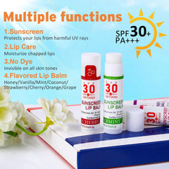 Bálsamo VISRIE SPF30 con vitamina E y coco para labios hidratados.