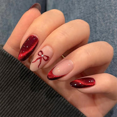 Uñas postizas Vopintpy con punta francesa glitter roja para ocasiones.