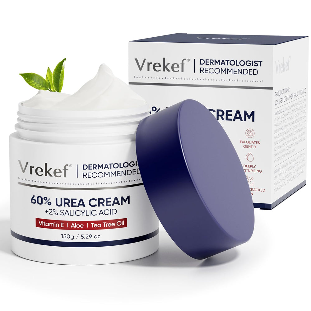 Crema VREKEF Urea 60% para pies, alivia durezas y suaviza la piel seca.