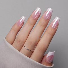 VSALON uñas postizas corto forma-ataud rosa francesa con brillo de salón