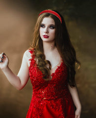 Wecoe diadema cristales iridiscentes rojos para eventos nocturnos