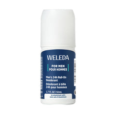Weleda desodorante rodillo para hombre con botella visible y protección duradera sin aluminio.