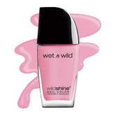 Esmalte Wet n Wild rosado brillo en botella para uñas.