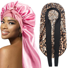 Gorro de satén WOZUTUNT rosa para dormir, cubre el cabello y reduce fricción nocturna.