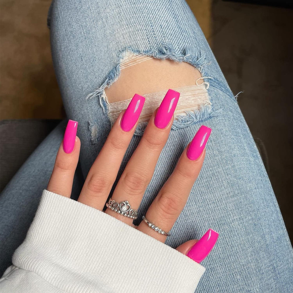 XCREANDO uñas postizas rosa neón, forma cuadrada, estilo inmediato para cualquier ocasión.