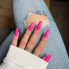 XCREANDO uñas postizas rosa neón, forma cuadrada, estilo inmediato para cualquier ocasión.