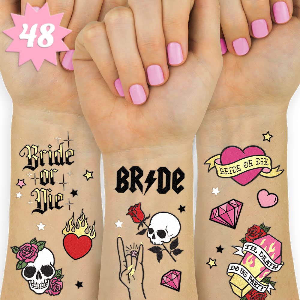 Tatuajes Bride o Die dorados de xo Fetti, ideales para despedida de soltera