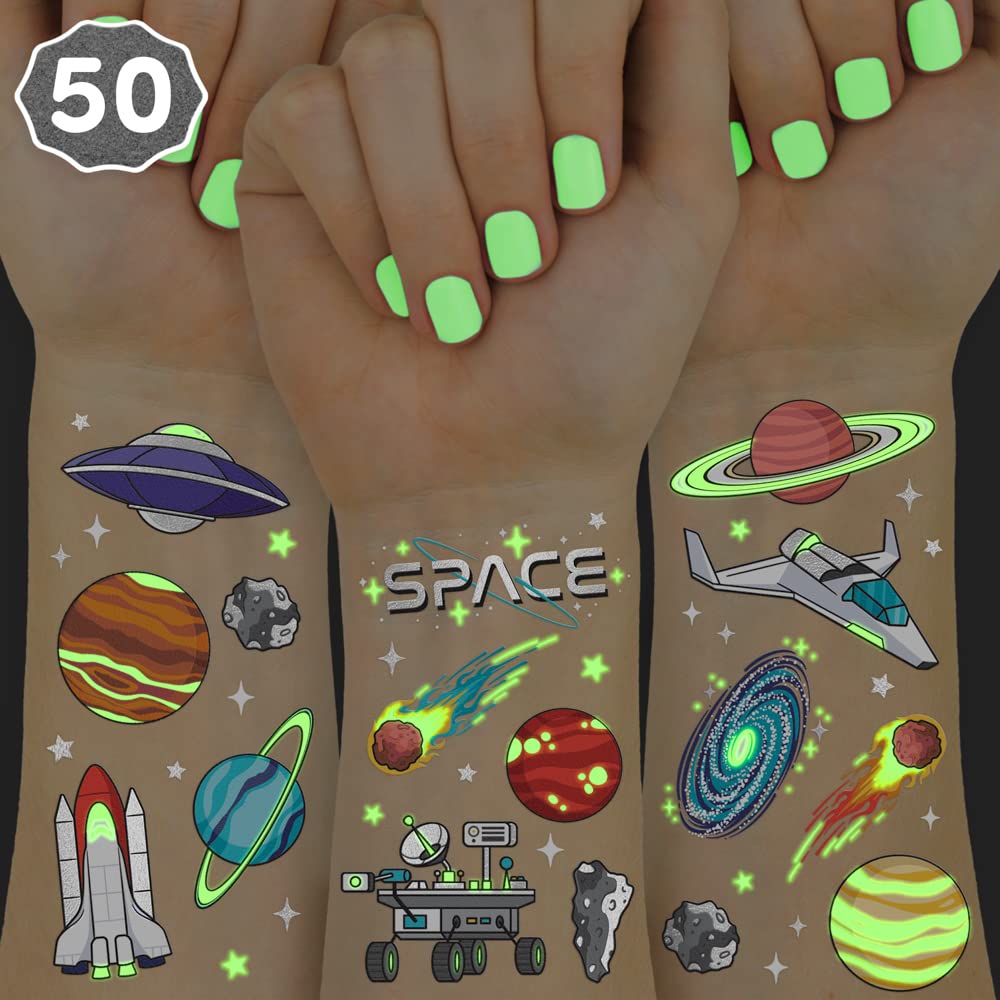 Tatuajes xo-fetti de espacio en hojas dobles para fiestas infantiles