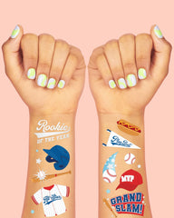 Tatuajes con guante de béisbol XO Fetti en acabado metalizado para fans