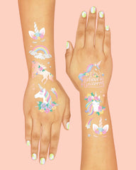 Tatuajes XO Fetti Unicornio: aplicación fácil para niños durante la fiesta.