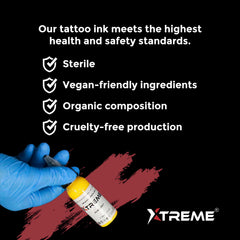 XTREME Xtreme Tattoo Ink Envase esterilizado, vegano y kosher para ética y seguridad.