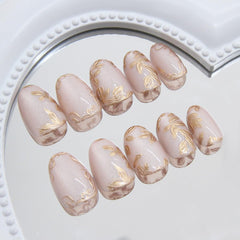 XZMeiLun uñas con diseño frances dorado flor, efecto ojo de gato elegante.