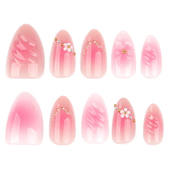 XZMeiLun uñas postizas almendra corto con líneas doradas, elegante para eventos.