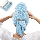 Toalla YFONG para cabello, envoltura grande azul, secado rápido.