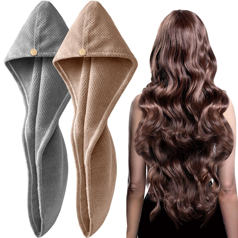 Toalla microfibra YFONG de dos piezas para secado rápido y cuidado del cabello.