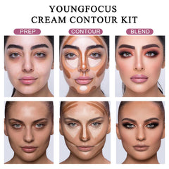 Youngfocus paleta contorno crema, primer plano de sombras para definir pómulos.