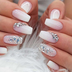 YoYoee Uñas forma ataúd con diseño cristal y piedras para un look elegante
