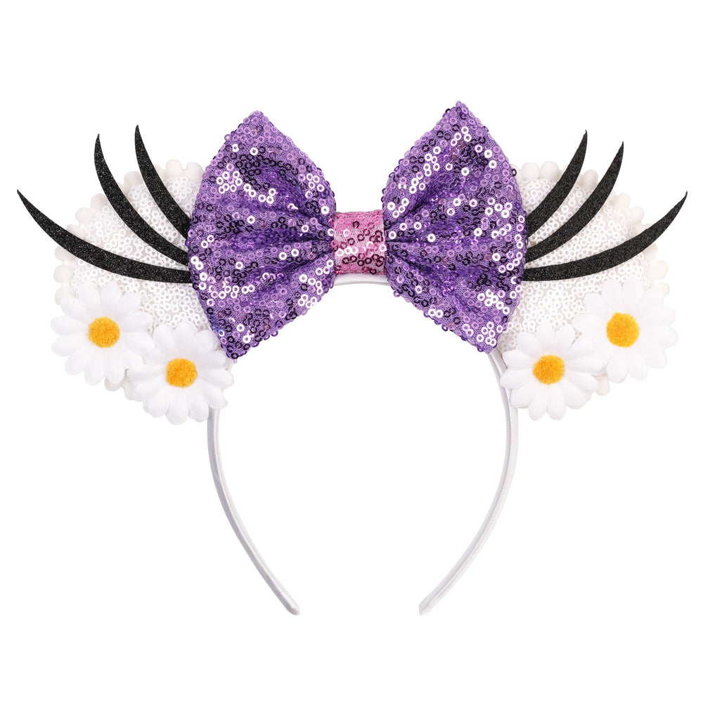 Diadema zhezesmila con orejas de ratón daisy y lazo lentejuelas, ideal para fiestas.
