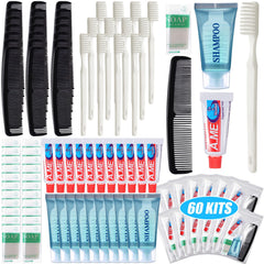 Kit higiene básico Ziliny de 60 unidades en bolsa transparente, ideal para viajes.