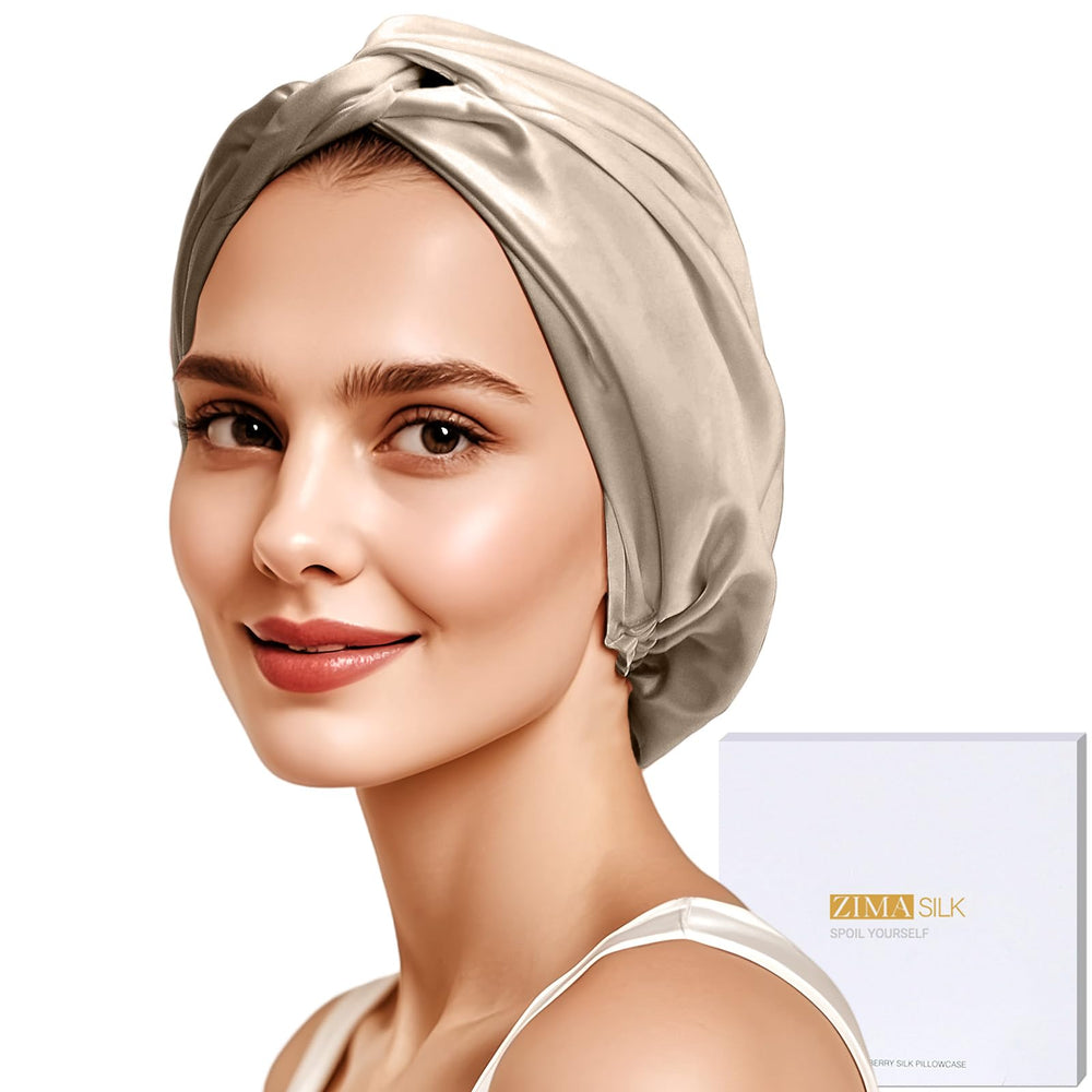 Bonete de seda ZIMASILK 22 momme con ajuste para dormir protege el cabello.