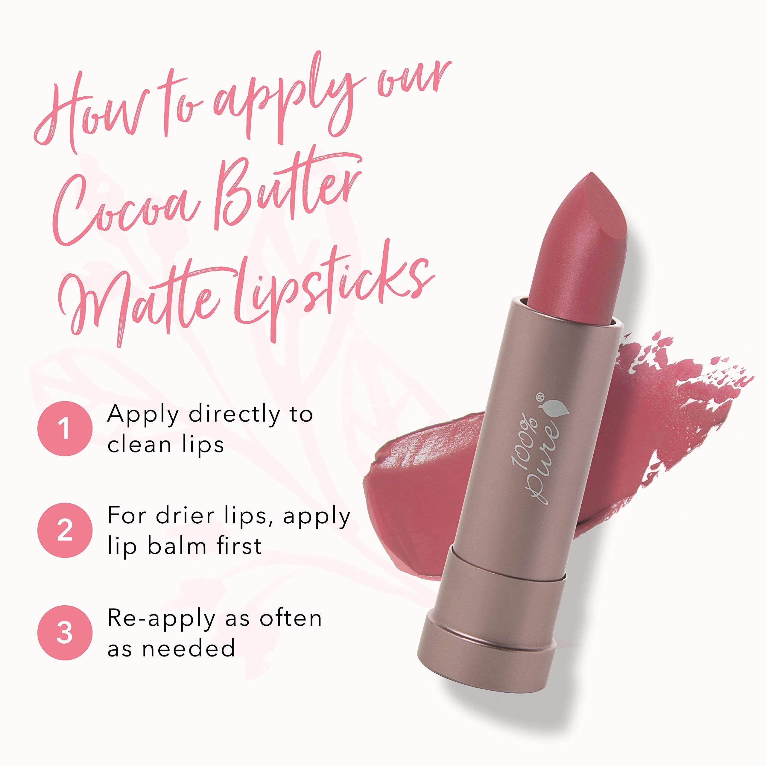 Labial 100% PURE larga duración, Plume Pink para labios nutridos.