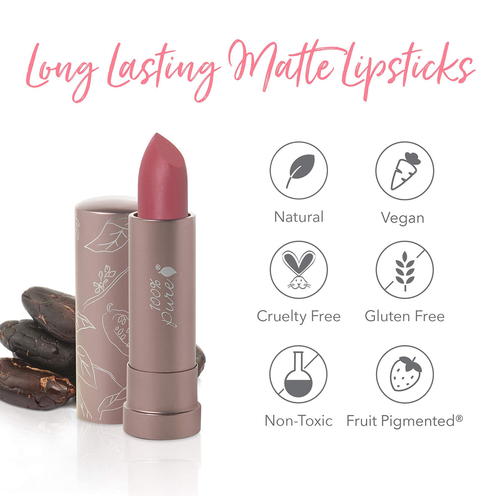 Labial 100% PURE matte Plume Pink, acabado mate cómodo.