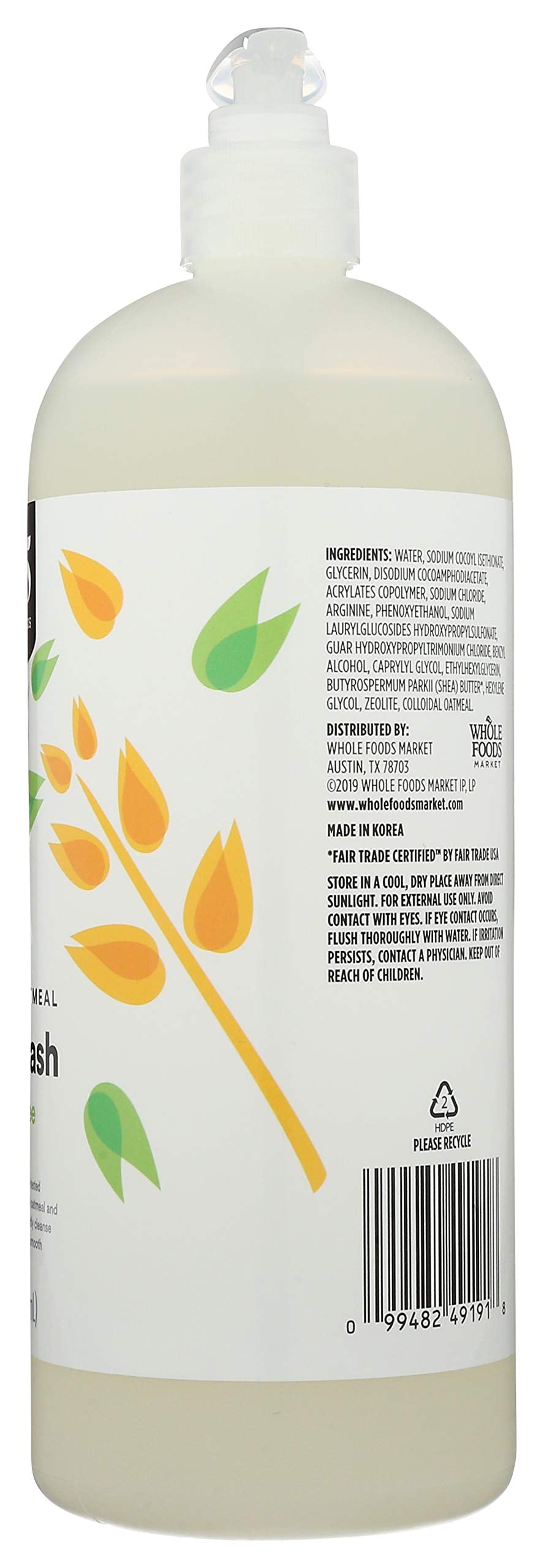 Etiqueta frontal del gel de ducha 365 by Whole Foods Market, sin fragancia.