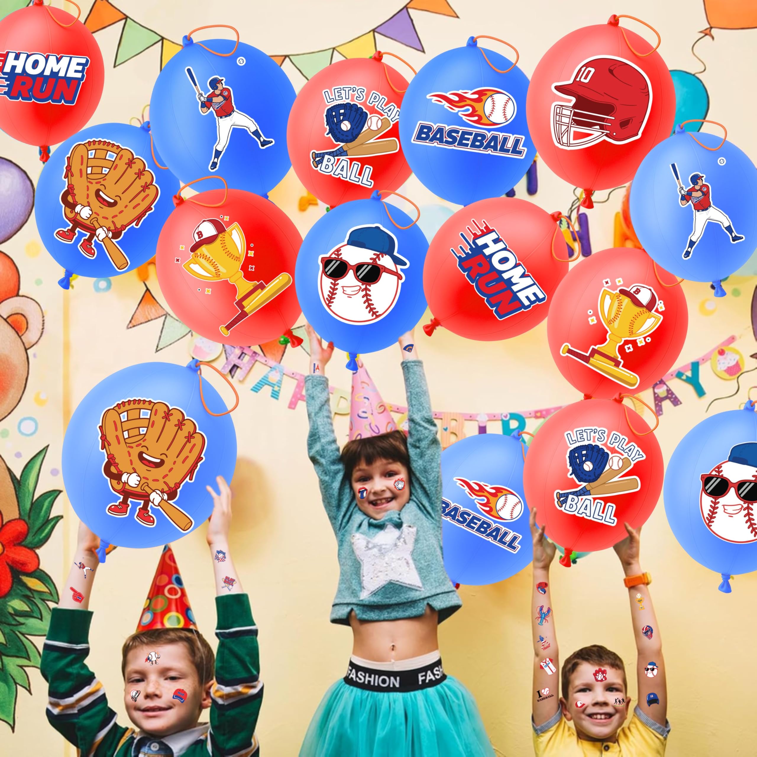 91BALLOONS detalle de globos con iconos de béisbol.