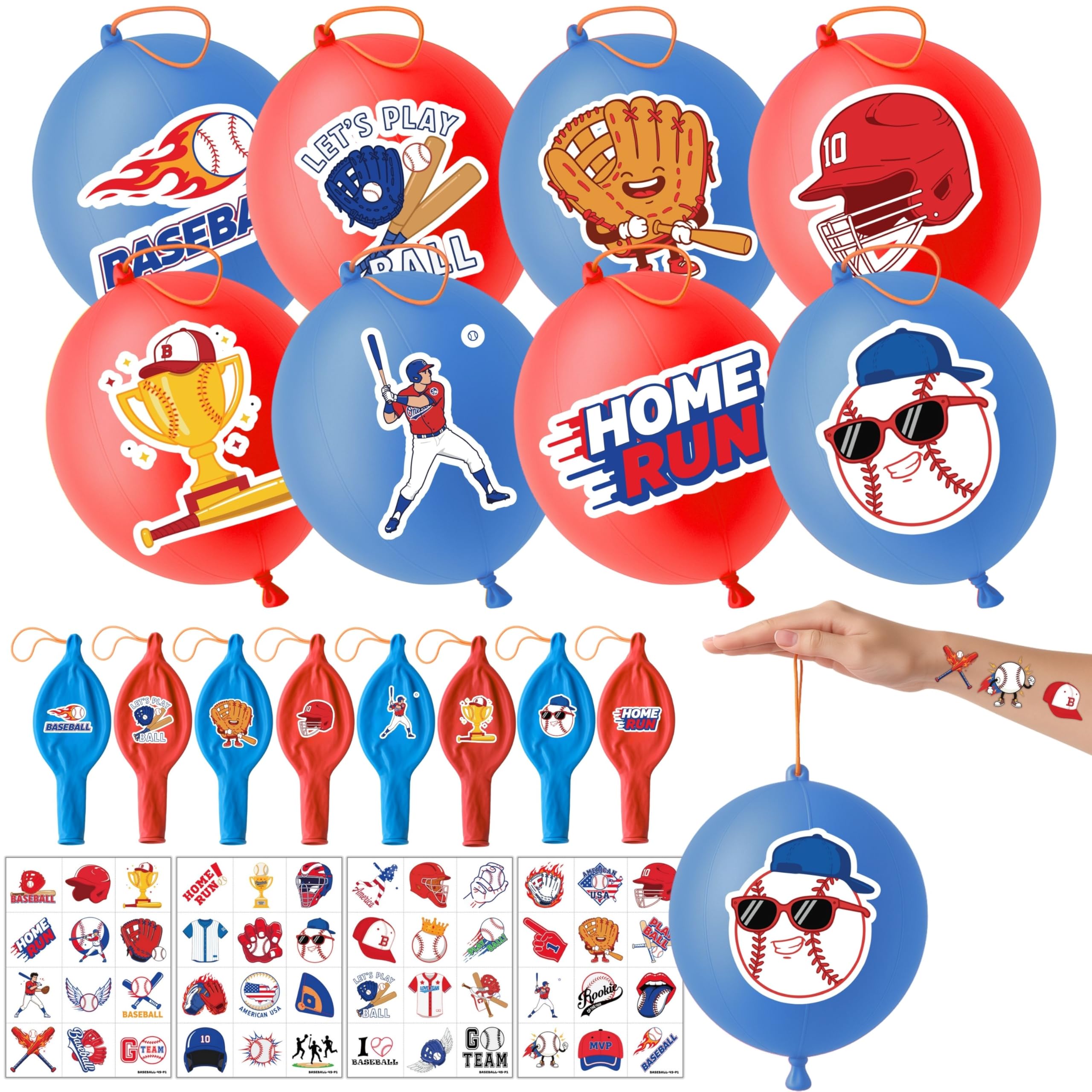 91BALLOONS globos punch-baseball de 18 pulgadas en azul y rojo para fiestas.