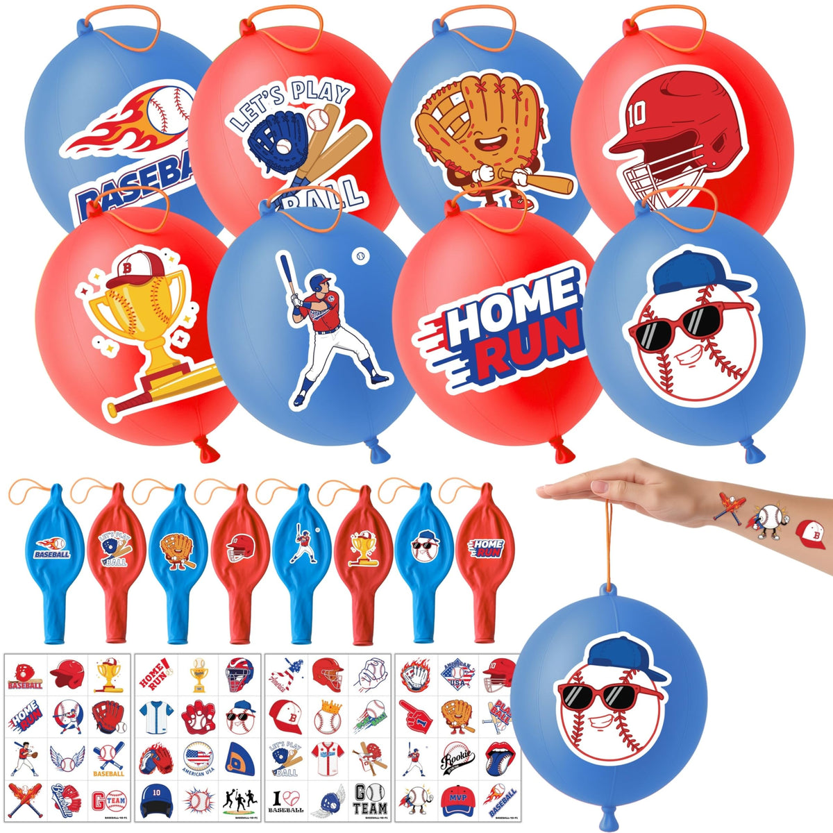 91BALLOONS globos punch-baseball de 18 pulgadas en azul y rojo para fiestas.