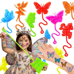 Manos mariposa de 91STICKYHAND, divertidas y pegajosas para juego sensorial en fiestas.