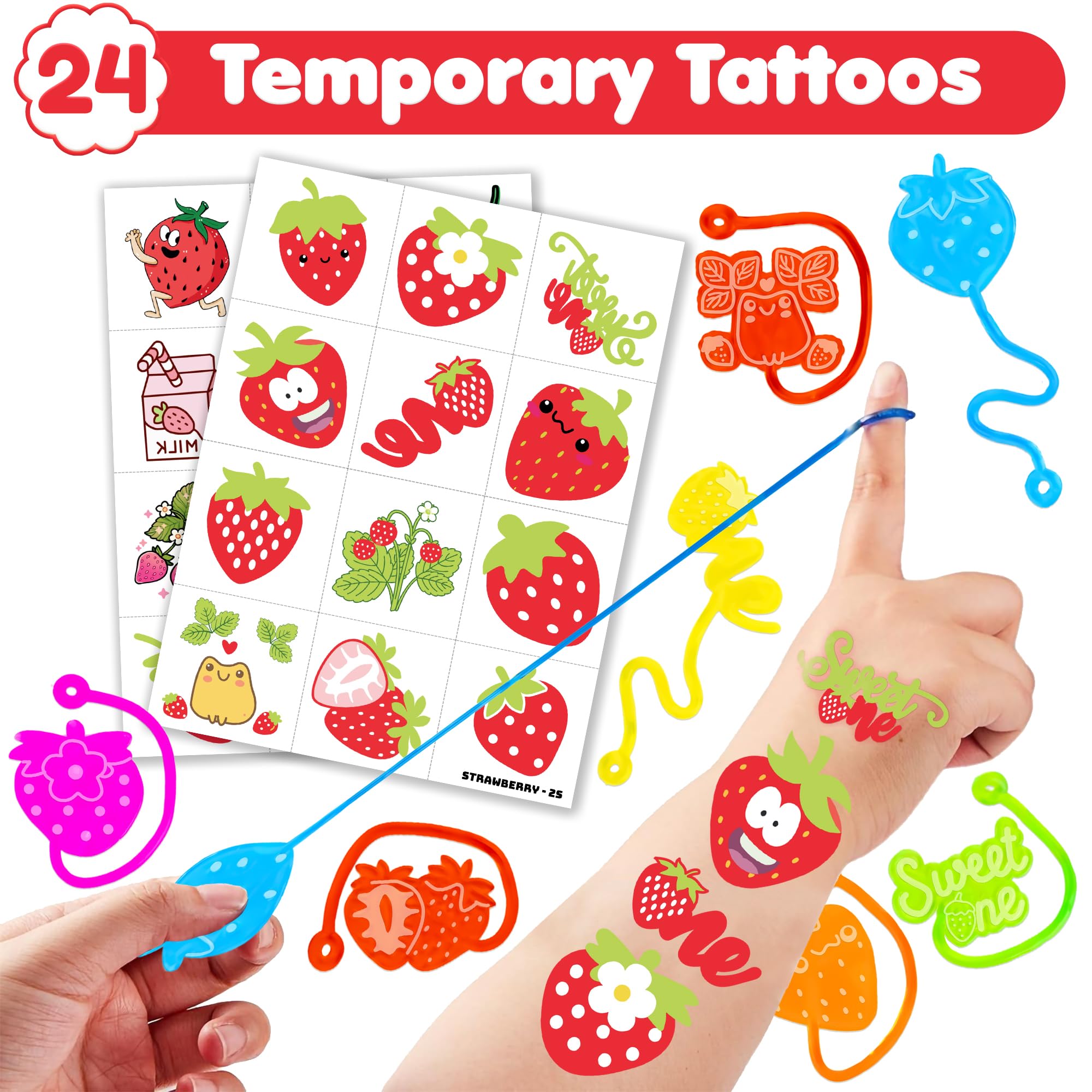 91STICKYHAND: tatuajes temporales de fresa para diversión en la fiesta.