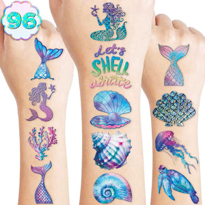 Tatuaje 91TATTOOS: cola de sirena púrpura para brazos y cara, uso temporal divertido