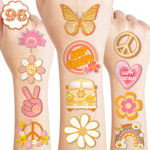 Tatuaje temporal 91TATTOOS margarita hippie para brazos, estilo retro