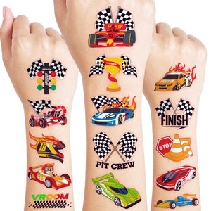 Tatuajes 91TATTOOS de carreras para niños, perfectos para fiestas temáticas.