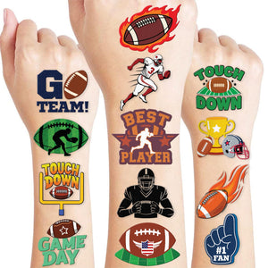 Tatuajes 91TATTOOS de fútbol pre-cortados para brazos con diseño divertido.