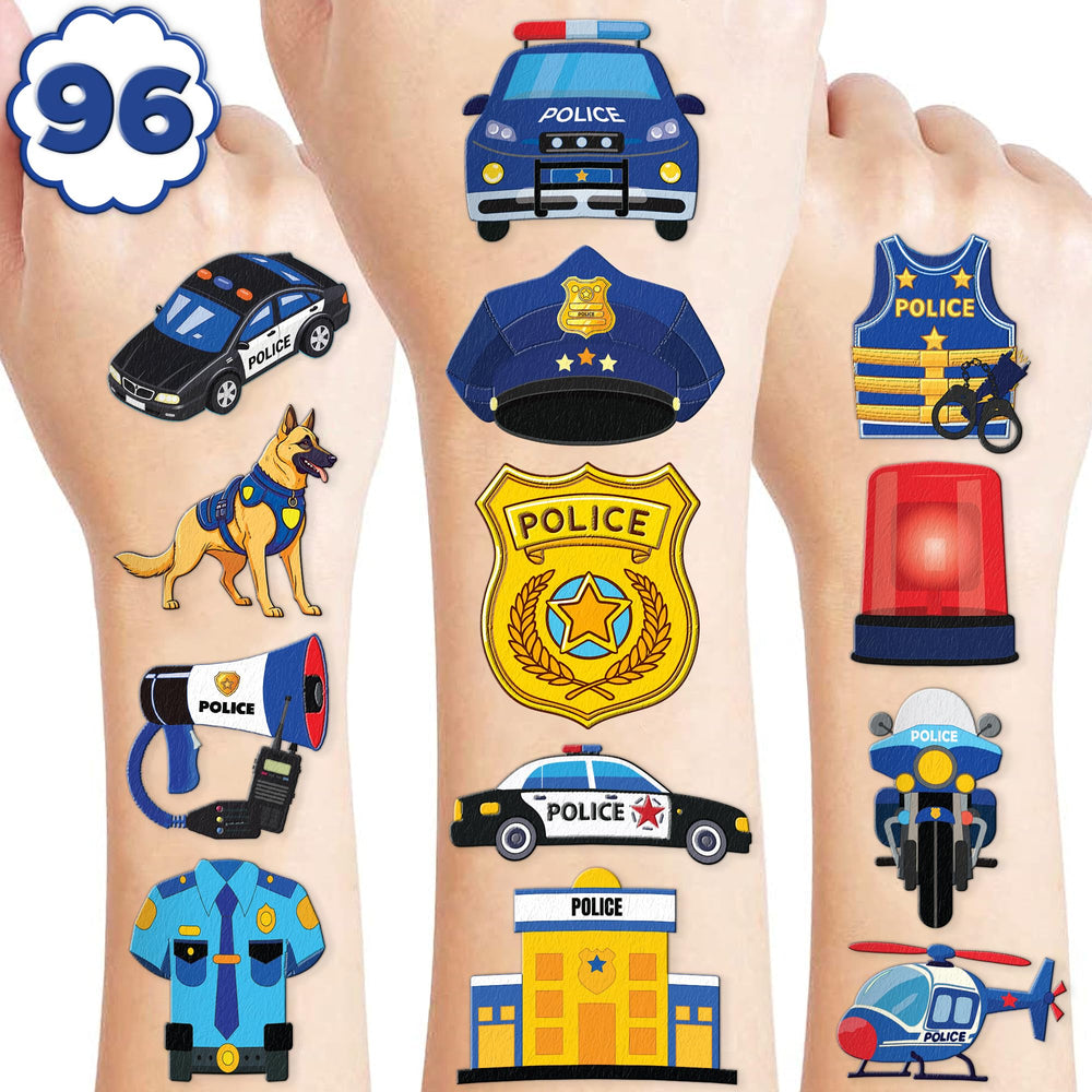 91TATTOOS tatuajes policia coche: diseños divertidos para fiestas infantiles.