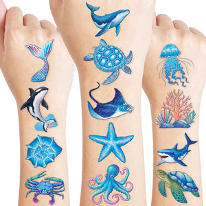 91TATTOOS tatuajes temporales de tiburón y ballena para fiestas seguras.
