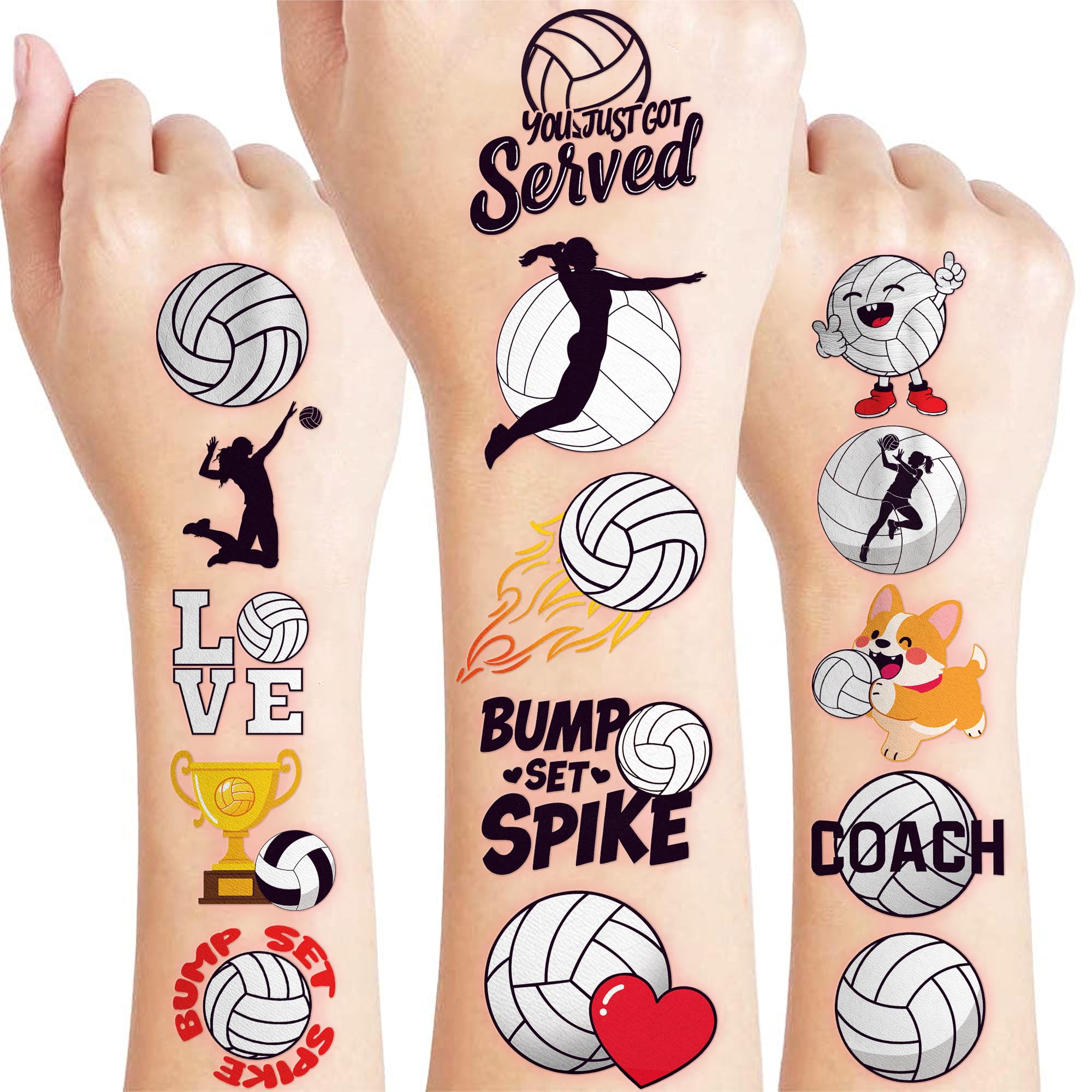 Tatuaje de voleibol divertido para piel con diseño colorido de 91TATTOOS
