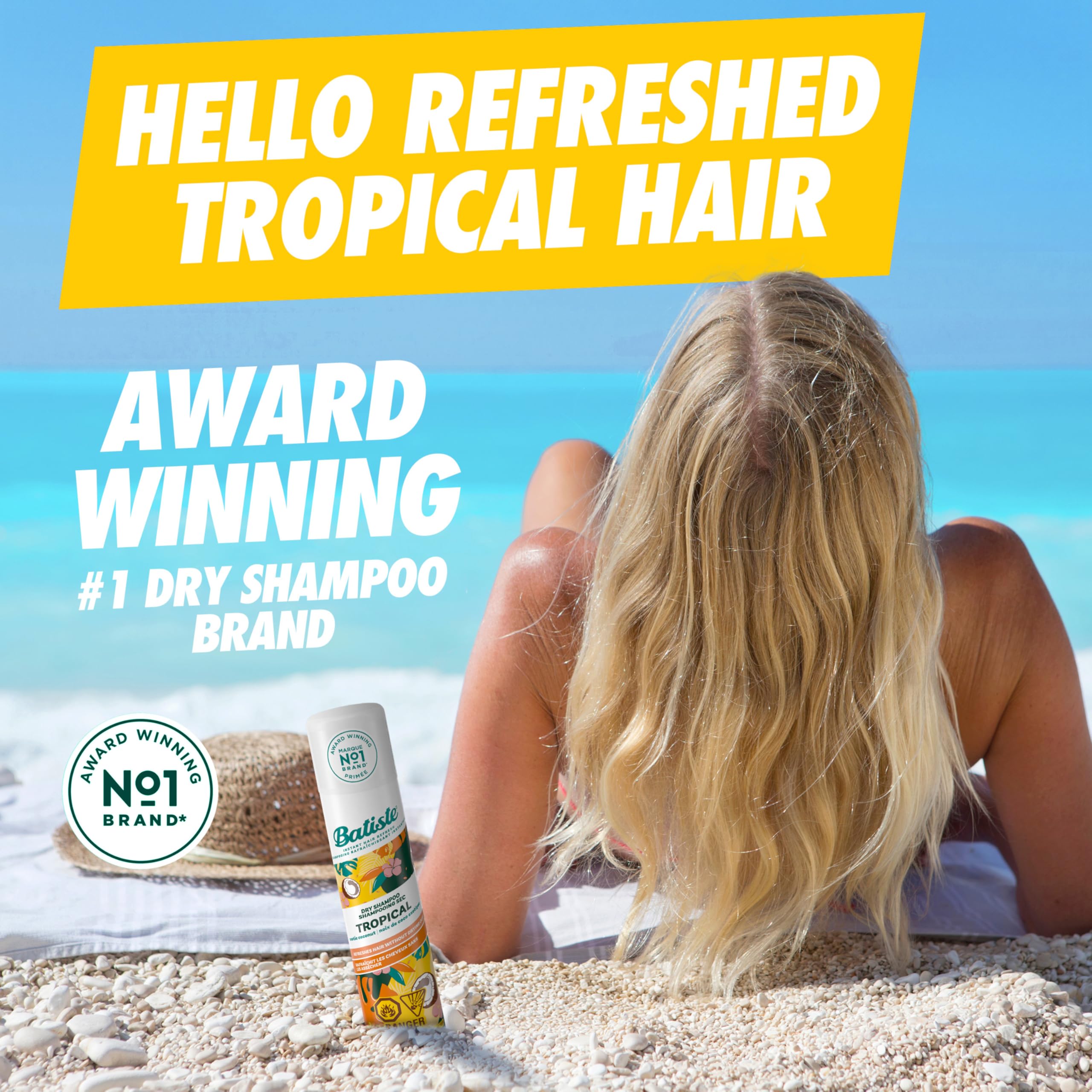 Batiste Champú en seco Tropical, aplicación sin agua para refrescar entre lavados.
