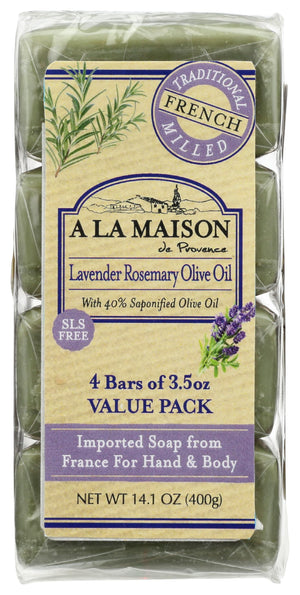 Jabón A LA MAISON Lavanda Romero con aceite de oliva para manos suaves.