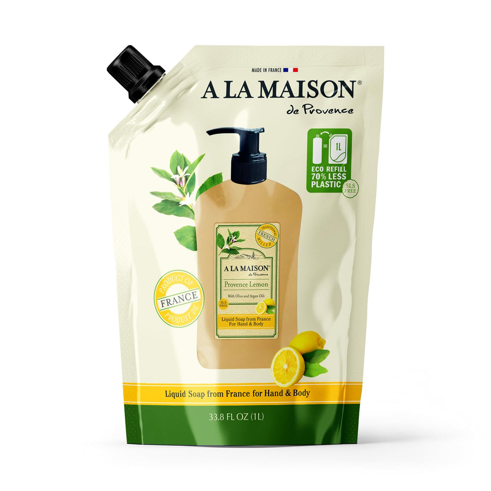 A LA MAISON jabón líquido Provenza Limón, recarga de 1 L para manos limpias.