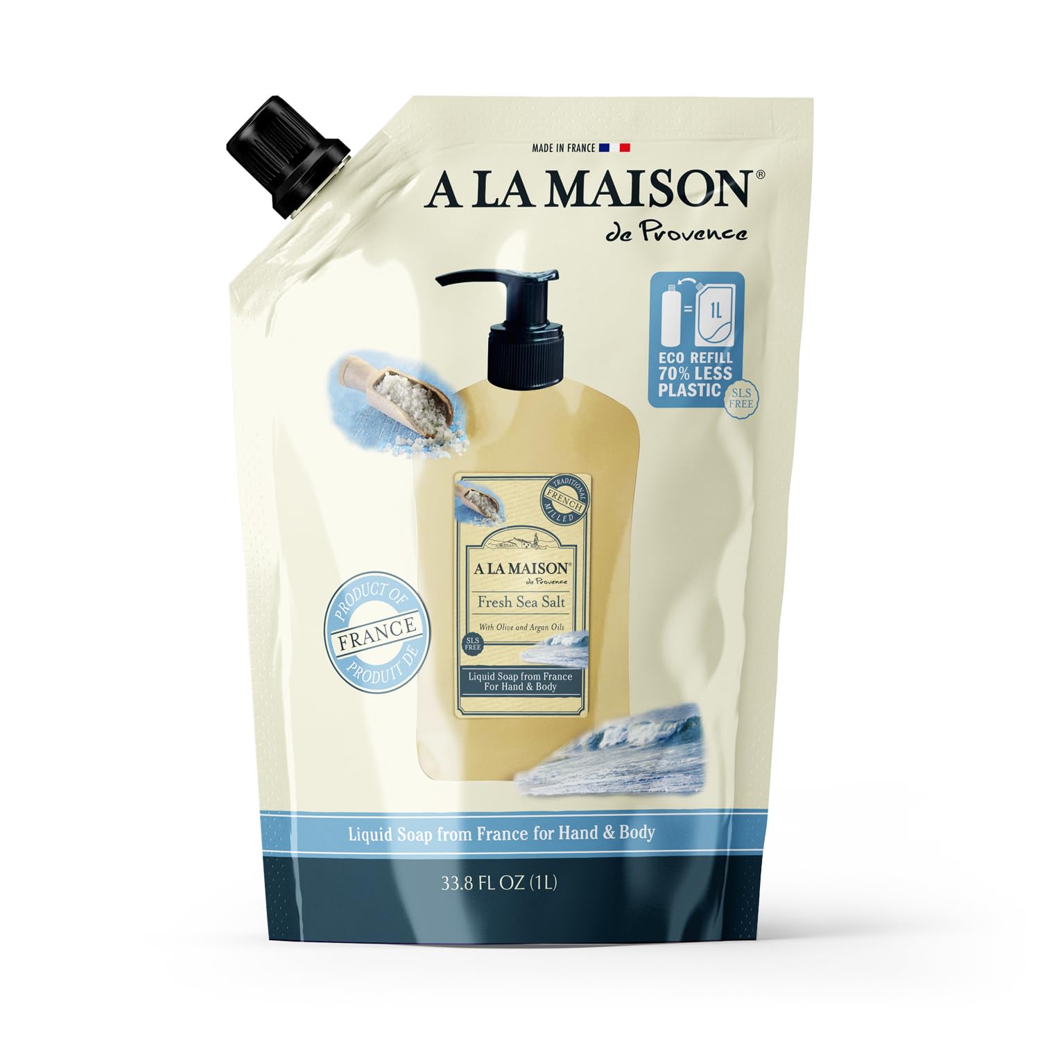 A La Maison Jabon Liquido Sal Marina Fresca, textura cremosa para limpieza suave diaria.