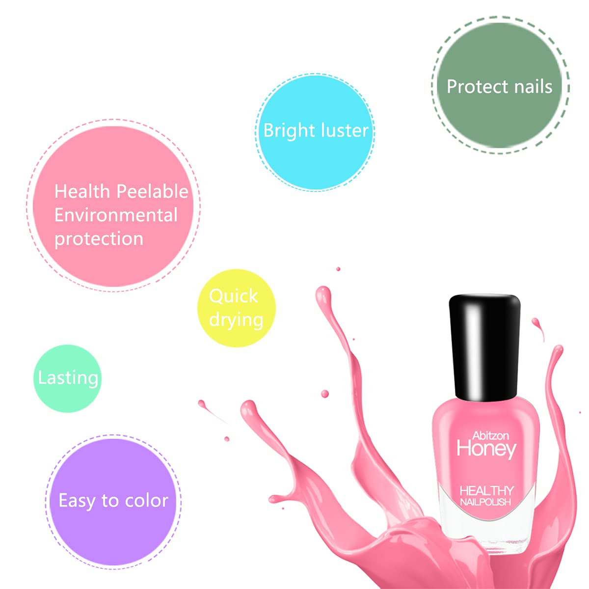 Esmalte a base de agua Abitzon, no tóxico y suave para uñas.