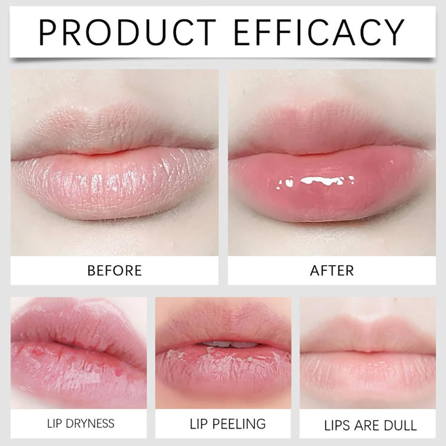 Aceite agrandador de labios: primer plano mostrando efecto volumen temporal.