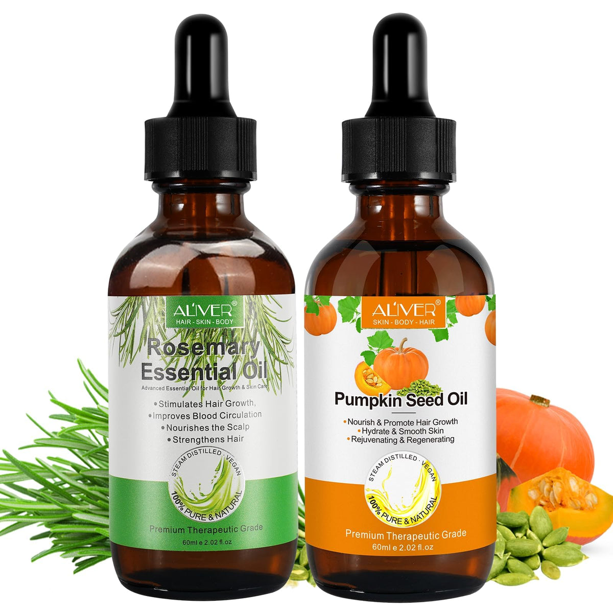 Aceite de calabaza en botella para hidratación diaria del cabello y la piel